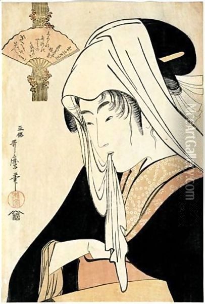Tsuji-Gimi Ni Yosuru. Une Jeune Fille Des Rues Et L'Amour Oil Painting - Kitagawa Utamaro