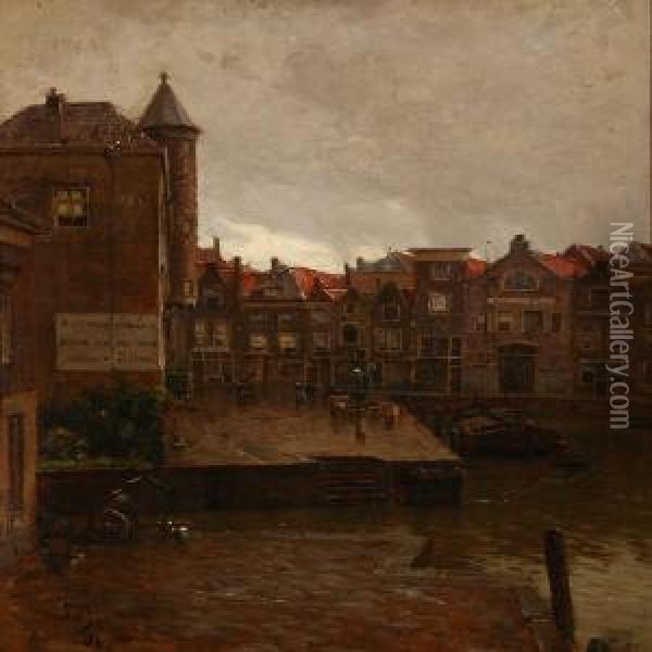 Canal Scene From Holland Oil Painting - Carl Martin Soya-Jensen
