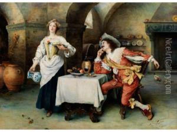 Der Hofische Gast Im Weinkeller Oil Painting - Francesco Vinea