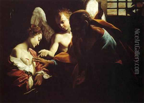 St Peter Healing St Agatha Oil Painting - Giovanni Lanfranco
