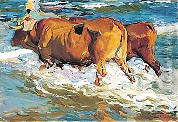Bueyes En El Mar (Oxen In The Sea) Oil Painting - Joaquin Sorolla Y Bastida