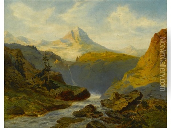 A River In The Alps Oil Painting - Alexandre Calame