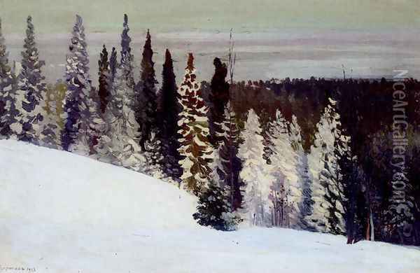 Fir Trees In A Winter Landscape Oil Painting - Alexandr Alekseevich Borisov