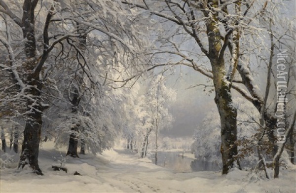 Forest In Winter Oil Painting - Anders Andersen-Lundby