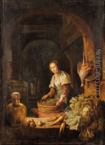 Jeune Femme A La Cuisine Oil Painting - Jan Adriaensz van Staveren