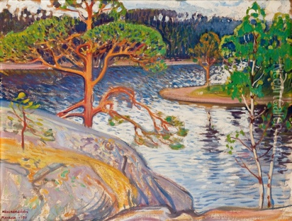 Lakeview From Mankala Oil Painting - Vaeinoe Haemaelaeinen