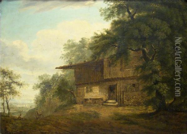 Hutte Am Waldrandmit Blick Auf Dorf In Talsohle Oil Painting - Joseph Cogels