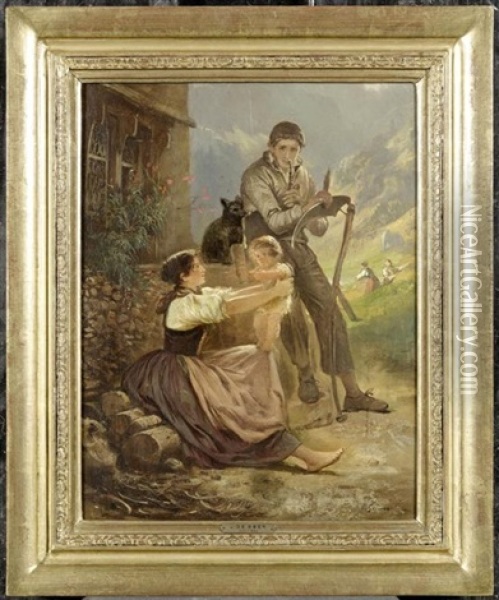 Bauernfamilie Oil Painting - Johann-Joseph Geisser