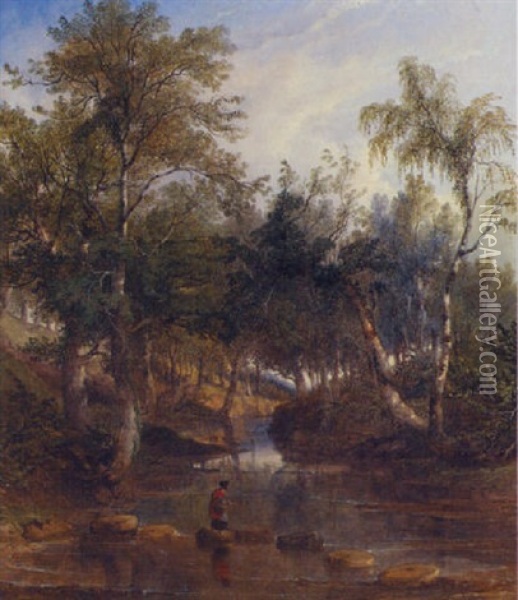 Crossing The River Oil Painting - James Poole