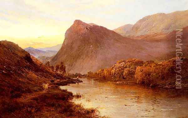 Sunset In The Glen Oil Painting - Alfred de Breanski