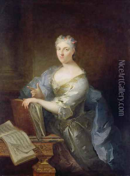 Portrait of the singer Marie-Louise Desmatins 1670-1708 Oil Painting - Robert Tournieres