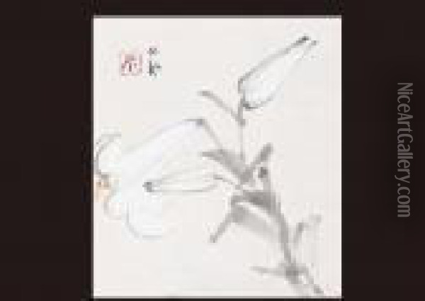 White Lilies Oil Painting - Seiho Takeuchi