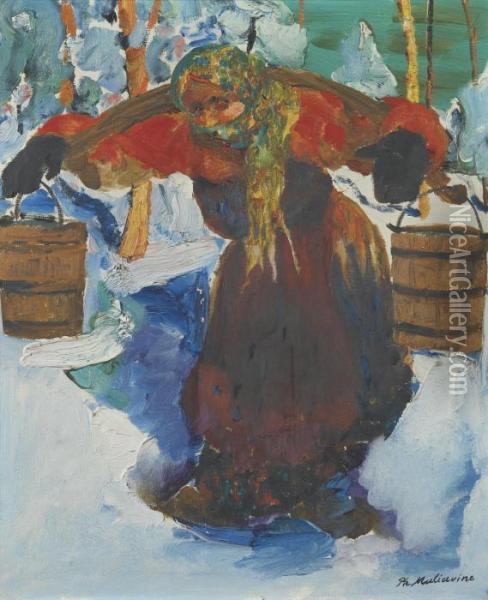 Russian Baba Carrying Water Oil Painting - Philippe Andreevitch Maliavine