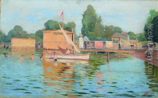 Bostanci Deniz Hamami Oil Painting - Halil Pasha