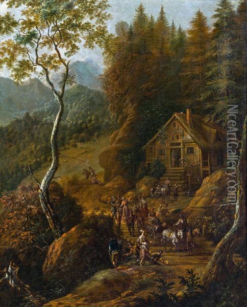 Gebirgslandschaft Mit Reisenden Oil Painting - Josef Orient