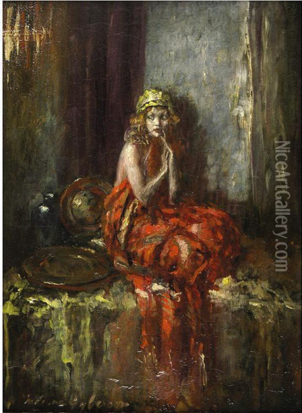 Model In Orientalist Costume Oil Painting - Indiana Gyberson