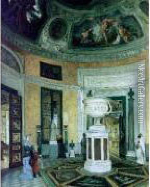 La Salle Ronde A L'entree De La Galerie D'apollon Au Louvre Oil Painting - Pierre Patureau