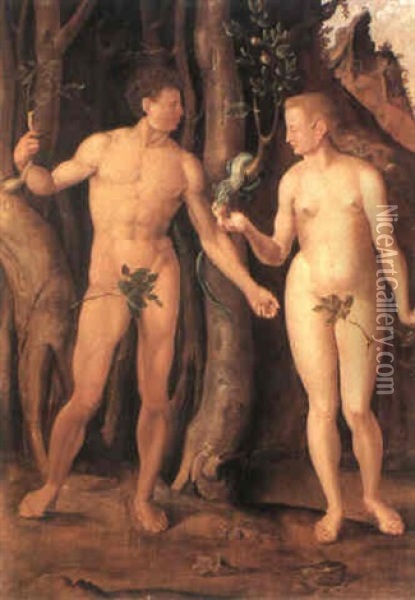 Adam Et Eve Oil Painting - Maerten Jacobsz van Heemskerck