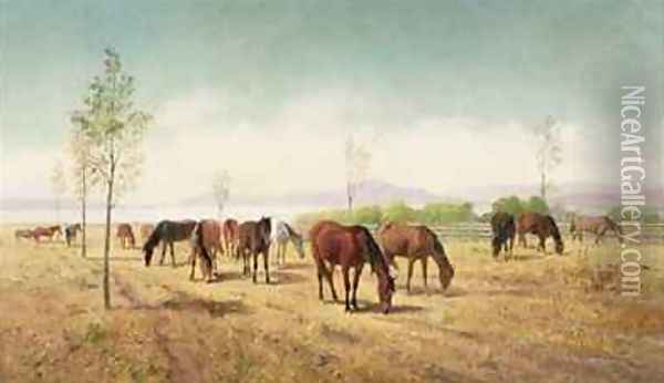 Horses Grazing Berkeley Oil Painting - William Hahn