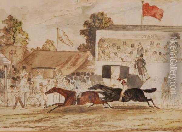Horse Racing Scene Oil Painting - C.J. Croome