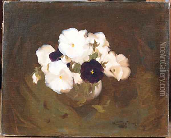White and Purple Violas Oil Painting - James Stuart Park