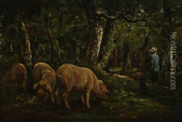 Bouvier Et Ses Cochons Oil Painting - Charles Emile Jacque