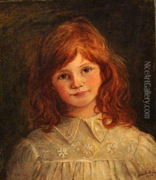 Head And Shoulders Portrait Of A Young Girl Oil Painting - Blanche Jenkins
