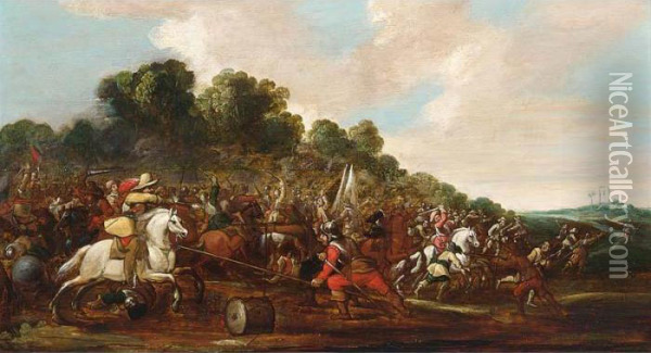 A Cavalry Battle Scene Oil Painting - Sebastien Vrancx