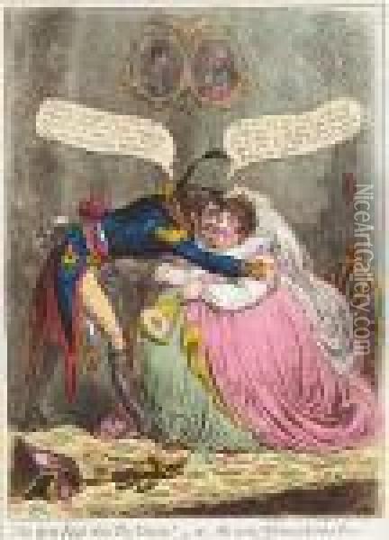 The First Kiss In Ten Years! Or The Meeting Of Britannia And Citizen Francois Oil Painting - James Gillray