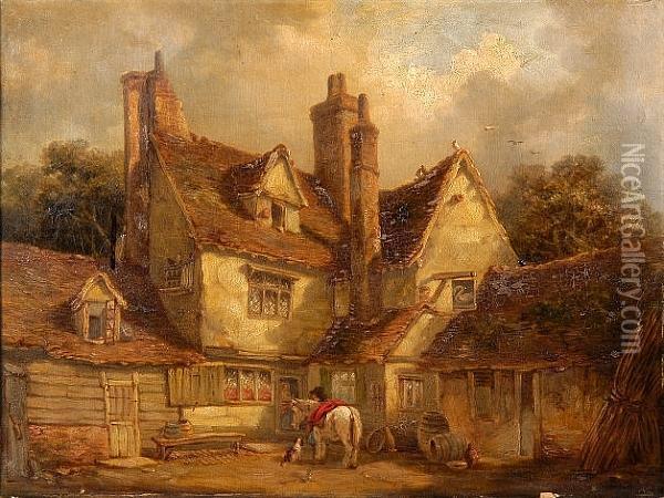 Figure With A Horse Outside The White Swan Inn Oil Painting - Edward Robert Smythe