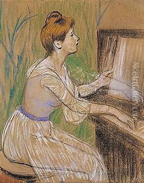 Playing the piano Oil Painting - Federigo Zandomeneghi