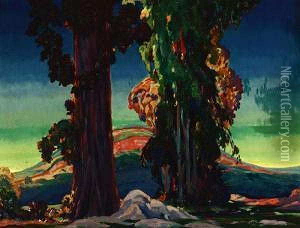 Eucalyptus Trees In A California Landscape Oil Painting - Frank J. Van Sloun