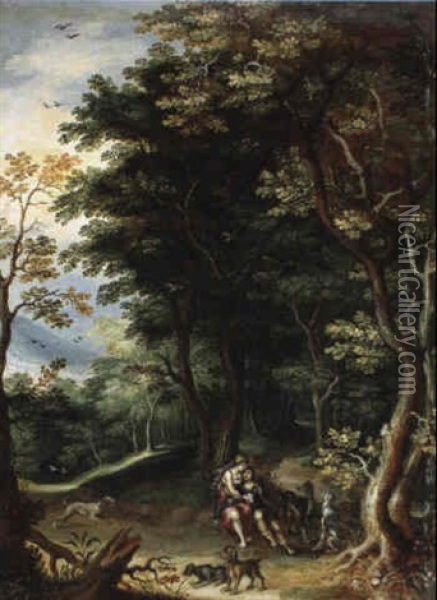 Venus Und Adonis Mit Hunden Im Wald Oil Painting - Denis van Alsloot