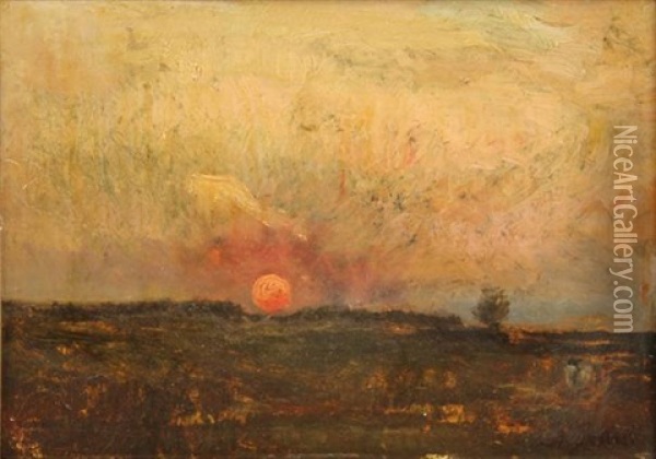 Sunset Over The Moor Oil Painting - Nicolaas Bastert