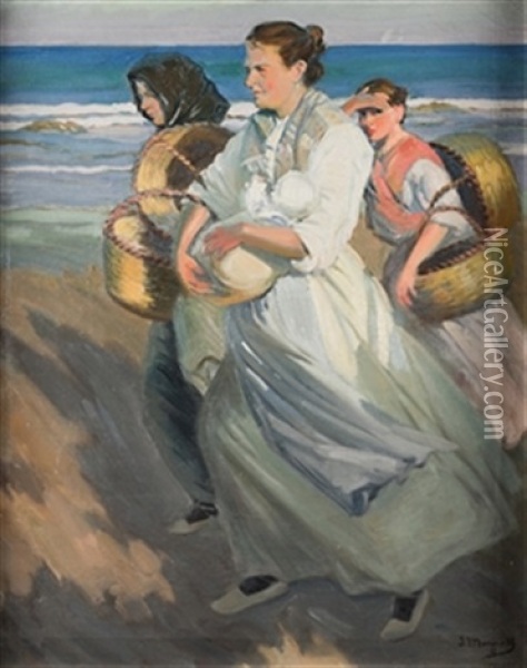 Mujeres En La Playa Oil Painting - Jose Mongrell Torrent