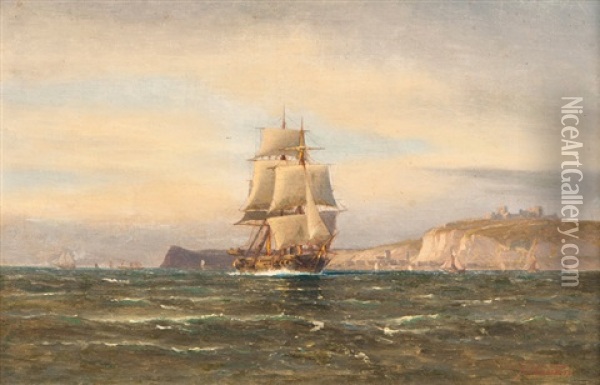 Off The Coast Of Dover Oil Painting - Franz Johann (Wilhelm) Huenten