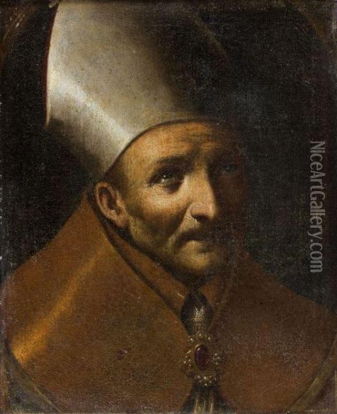 Portrait D'eveque, Dans Un Ovale Feint Oil Painting - Giovanni Battista Crespi Il Cerano