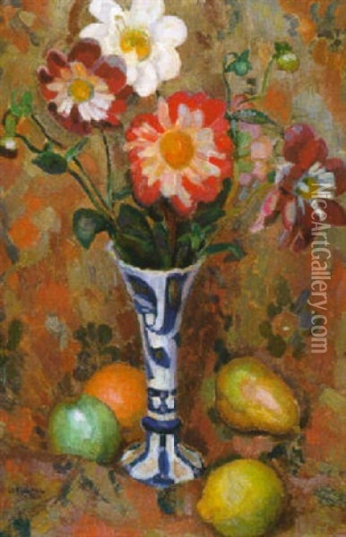 Dahlias In Een Vaas Oil Painting - Leo Gestel