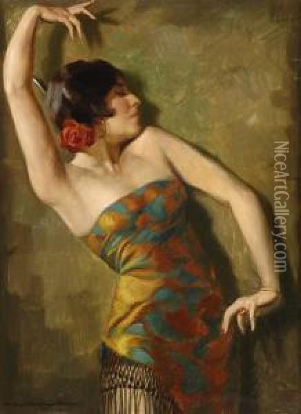 Flamenco-tanzerin. Oil Painting - Hans Hassenteufel