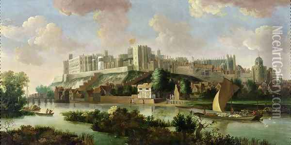 Windsor Castle seen from the Thames, c.1700 Oil Painting - Johannes Vorsterman