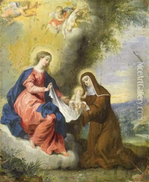 Sainte Devant La Vierge Et L'enfant Oil Painting - Balthasar Beschey