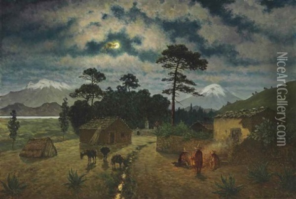 Night Landscape In The Valley Of Mexico Oil Painting - August Loehr