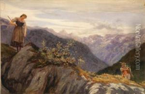 In The Alps Oil Painting - Sir Hubert von Herkomer