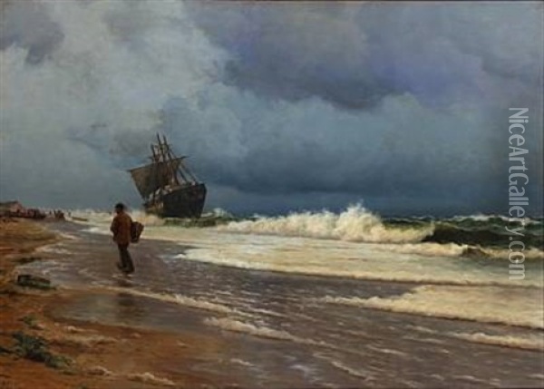 Vrag Paa Jyllands Vestkyst Oil Painting - Holger Luebbers
