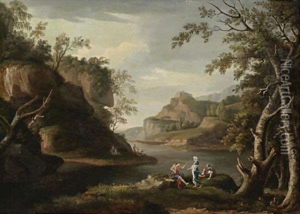 River Landscape With Apollo And The Cumaen Sibyl Oil Painting - Salvator Rosa