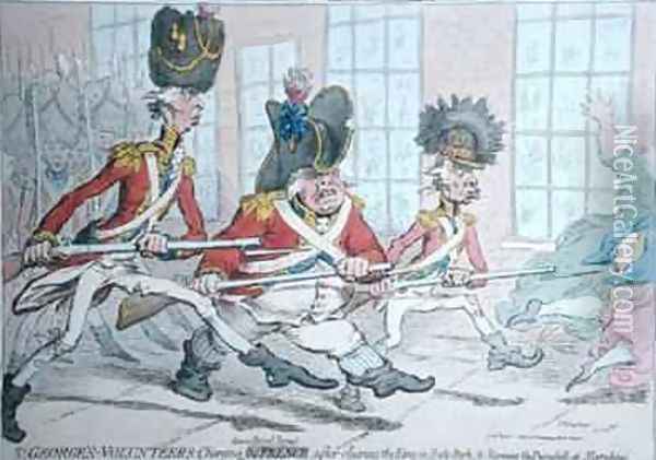 St Georges Volunteers Charging down Bond Street after clearing the Ring in Hyde Park and storming the Dunghill at Marybone Oil Painting - James Gillray