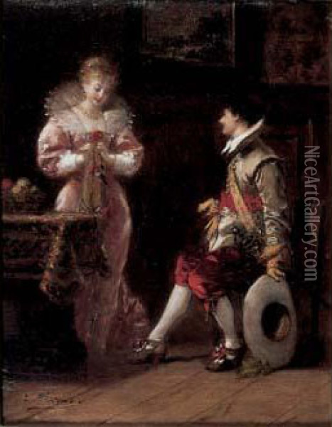 Couple Galant Oil Painting - Charles Francois Pecrus