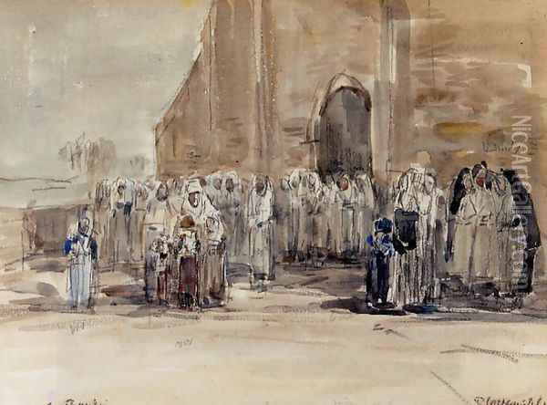 Leaving Mass at Plougastel Oil Painting - Eugene Boudin
