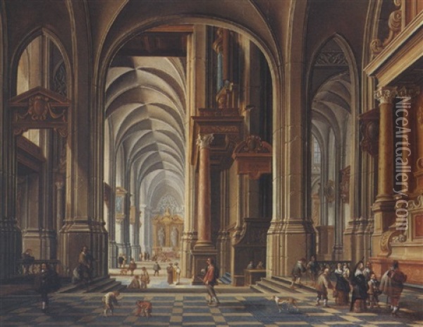 Church Interior With Figures Oil Painting - Bartholomeus Van Bassen
