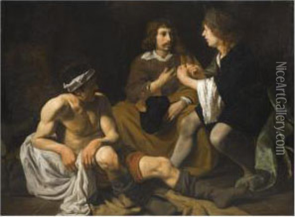 Joseph Interpreting The Dreams Of Pharoah's Baker And Butler Inprison Oil Painting - Gysbrecht Van Der Kuyl